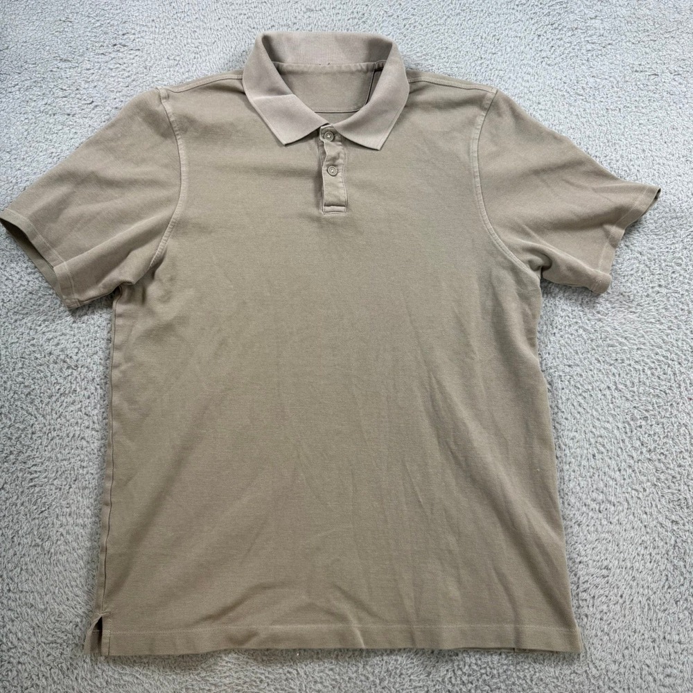 Lululemon Mens Short Sleeve‎ Pique Polo Shirt Tan Khaki Size M 10582